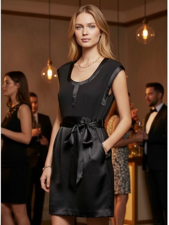 Nanette Lepore Dresses & Skirts - Nanette Lepore 100% Silk Charcoal Belted‎ Dress Acetate Lined